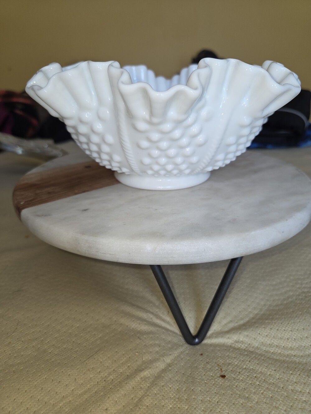 Fenton- White Hobnail Ruffled Milk Glass Bowl